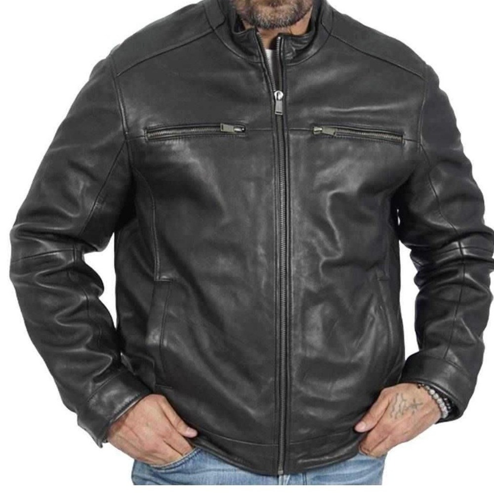 Boston Harbour Leather Jacket XL Black New Zealand Lamb Cafe Racer Moto